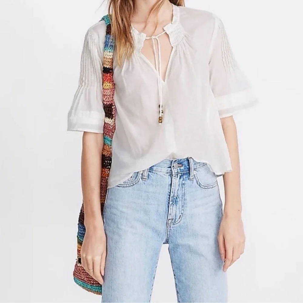 Madewelll X Warm Pintuck Tie Neck Top - Picture 3 of 12